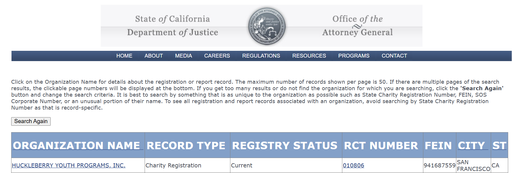Proof of CA Charity registration